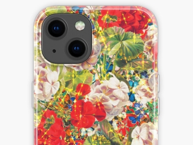 Sparkling floral iPhone case design with dainty butterflies.