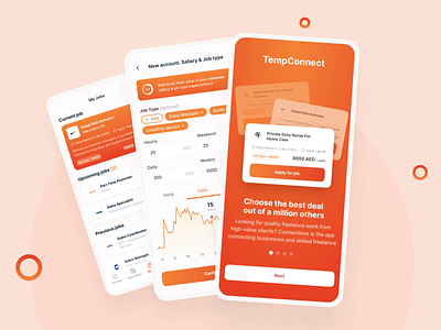TempConnect. Onboarding for a hiring iOS project animation app cards career chart design finding job hiring inspiration mobile mobile app splash screen ui ui ux user interface ux vacancy