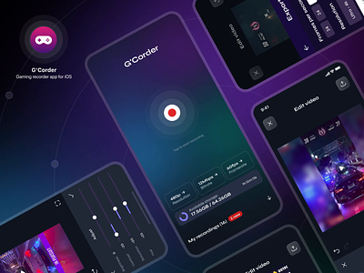 G'Corder. Bring your gaming records to the next level animation app cards design editor game gradient inspiration ios logo mobile motion graphics neon recorder screen recorder ui ui ux ux video video editor