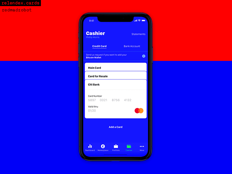 Relendex App / Cards and Transaction history