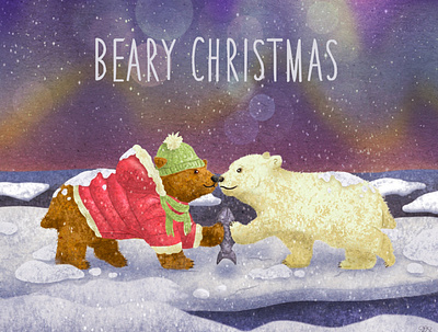 Beary Christmas Card Mockup animal animation art bear christmas christmascards cute design digital painting etsy funny holidays illustration pun