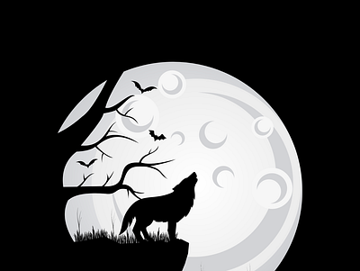 moon and wolf animation art design flat illustration logo minimal vector