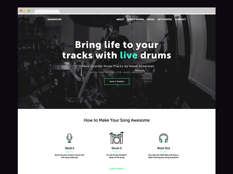 Adam Drums site by Amber Brannon on Dribbble