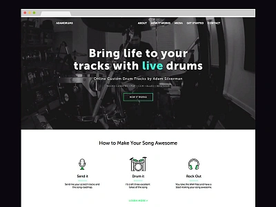 Adam Drums Website black branding drums gradient media modern music process responsive design website