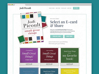 Jodi Picoult's "Small Great Things" promo-site author book book branding books clean ecards landing page new book one pager promo sharing website