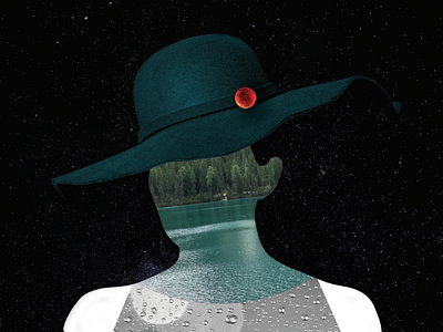 Pluviophile · Seattle, WA china collage digital art digital illustration evergreens hat interior design moon photography photoshop pluviophile pnw rain rain city seattle stars surrealism textures typography woman