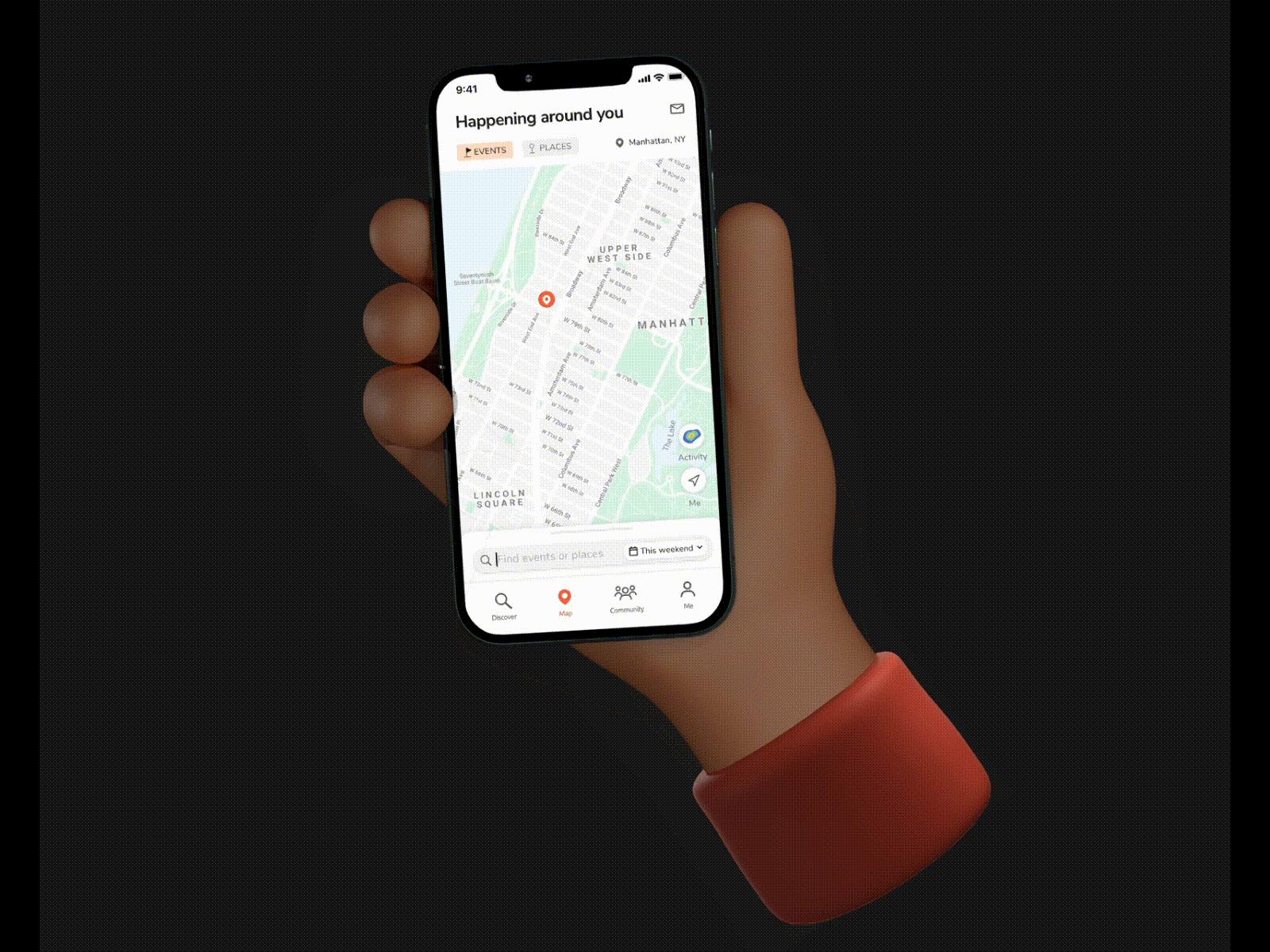 3D Hand with Animated Map Feature 3d mock up ui design