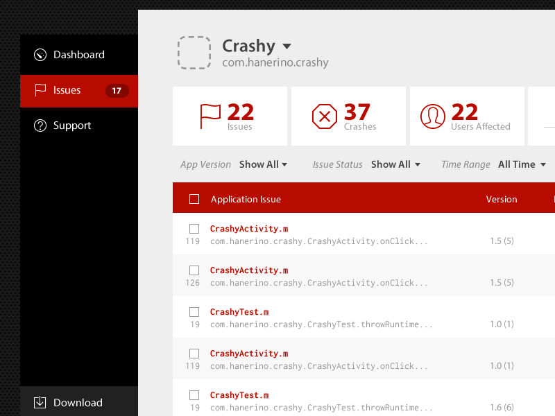 Crashy Crash List table navigation icons myriad pro inconsolata