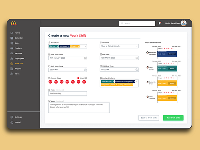 SaaS Application Work Shift Page branding design enterprise app fastfood saas app saas design ui ux