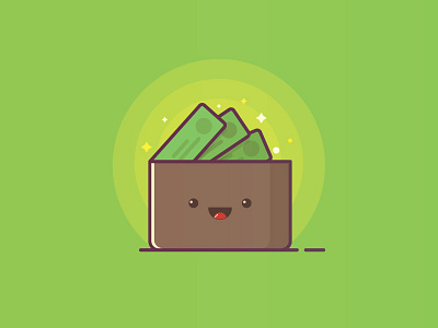 Cute happy wallet icon character icon illustration money stroke ui vector wallet