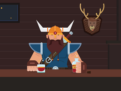 Viking alcohol character crown deer king leader sword tribe vector whisky wintage