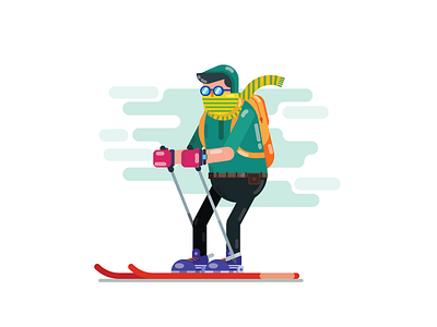 Skiing Lover. character happy holiday illustration man skiing snow sports vector weather winter