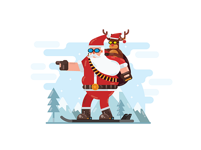 Santa And Deer beard character christmas geometric illustration mountains rein deer santa slider snow vector wood