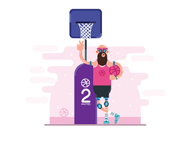 2 Dribbble invites basket ball character dribbble dribble ball illustration invite invites to give away player vector