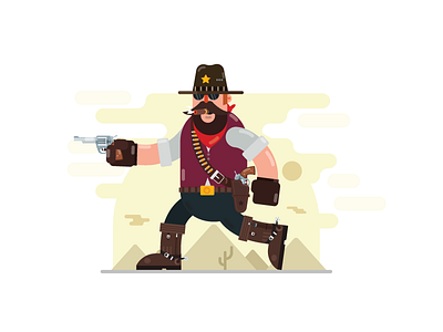 Cowboy boots character cowboy geometric gold guns illustration mountains moustache vector