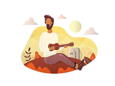 Solo Traveler beard character character design clouds design illustration mountains music plants vector