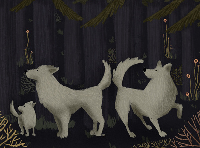 Something’s coming digital art digital illustration forest illustration illustration art kids illustration midcentury procreate wolves