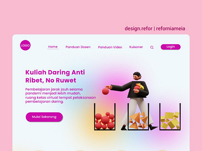 E-learning 3d academic e learning education home illustratoon pink background ui web design website