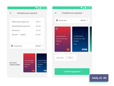 Payment gateway/checkout page - DailyUI #002 app clean design flat ui ux