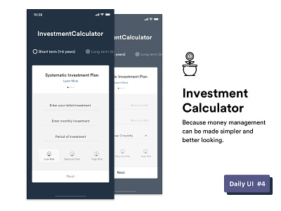 Investment Calculator - simplified money management. Day 004 (2) app card clean dark design finance font ui ux