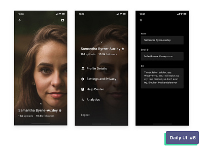 Profile page flow design for #DailyUI - Day 6