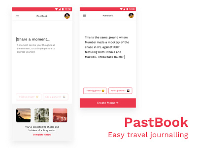 PastBook - New Entry android app card clean concept design flat minimal ui ux
