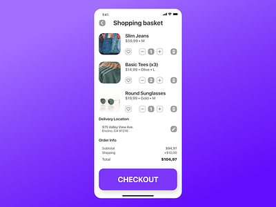 Shopping Cart - Daily UI 058 058 app cart clothing daily ui daily ui 058 dailyui design mobile shopping shopping cart ui ux