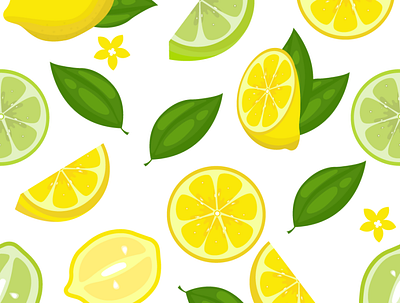Lemons Pattern green illustration illustrator lemons limes pattern pattern design yellow