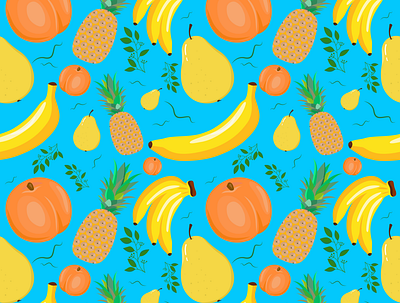 Fruit Pattern banana fruit fruits illustration pattern pattern design peach pear pineapple summer