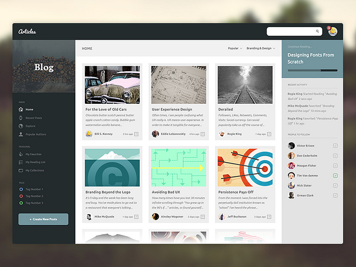 Articles UI by James Fletcher on Dribbble