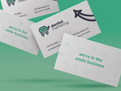 Biz Card Shot arrow business cards clean dental dentist design graphic green grin marketing modern print smile tooth