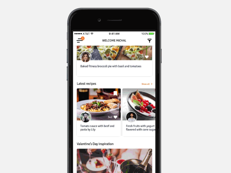 Cookbook social app animation app card chef cooking design food ios iphone recipe social