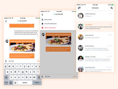 Messenger UI app chat contact conversation cook friends ios messenger mobile recipe ui user