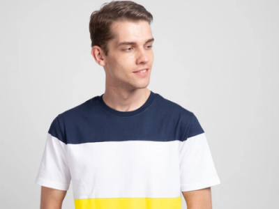 Galaxy Blue White   Pineapple Yellow 90 s Vibe Panel T Shirt