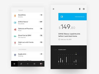 Expense details app clear expense interface list minimalist money simple timeline tracker ui user