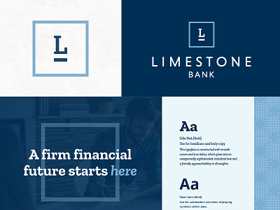 Limestone Bank brand launch bank banking branding business cards credit card icons rebrand stationery website redesign