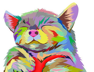 A Colorful Cat With A Heart adobe photoshop animal cat cats color colorful cute cute art design drawing feline heart illustration love pet