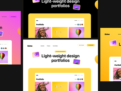Lizine - Design Software Landing Page graphic design grid grid layout hero hero section landing page minimal software website yellow yellow images