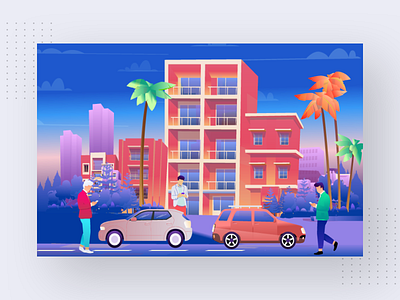 Mobile phone is worthy than lives art boy browsing car city crossing road design illustration internet man mobile mobile app mobile phone office road style tree vehicle walking