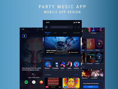 PARTY MUSIC APP app app design branding design flat icon illustration music music app party ui ux