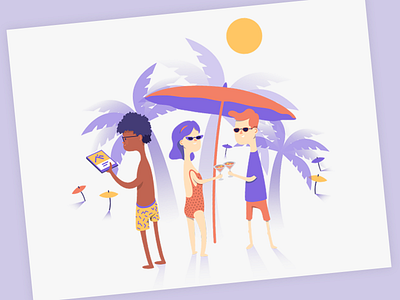 Sunny Day at the beach art character design cocktails colourful friends fun illustration purple sunny day travelling