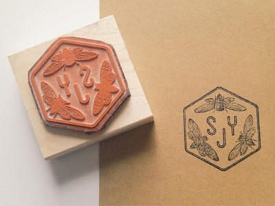 Logo Stamp logo stamp cicada insect seal typography branding design printmaking emblem