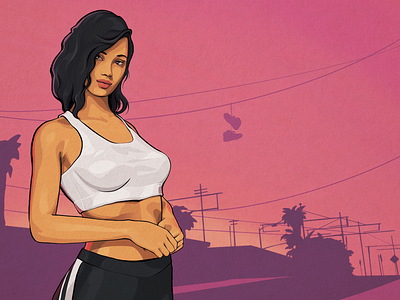 [los santos] // ayndre ~ GTA artwork chola editorial illustration gta art gta artwork hispanic woman los angeles los santos mexican pink sunset portrait san andreas