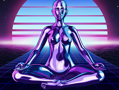 [synthetic consciousness] // ayndre ~ synthwave art 3d cyberpunk cyborg meditation outrun retrowave sunset synthwave yoga
