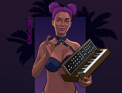 [mood synthesizer] // ayndre ~ GTA artwork cyberpunk gta gta art moog moog synthesizer outrun purple hair retrowave sexy girl synthesizer synthwave