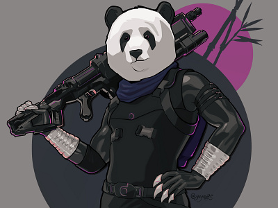 [panda with a gun] // ayndre ~ cyberpunk art anime bad panda cyberpunk futuristic grand theft auto gta gta art japan panda panda with gun synthwave