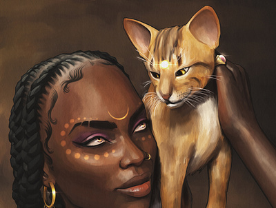 Queen Of Dusk 3, Of Woman & Cat editorial illustration
