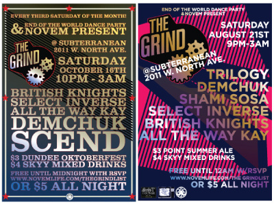 The Grind Flyers chicago digital dj flyer grind illustrator logo music novem subt typeset