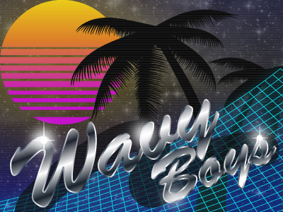 Wavy Boys 80s boys glow gradient grid palm retro space stars sun tree wavy