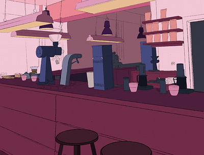 coffee shop series pt1 art artwork coffeeshop design digitalart illustraion illustration illustration art pink procreate